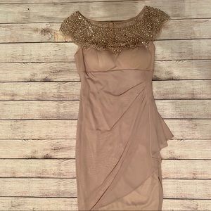 Xscape by Joanna Chen Nude short beaded dress